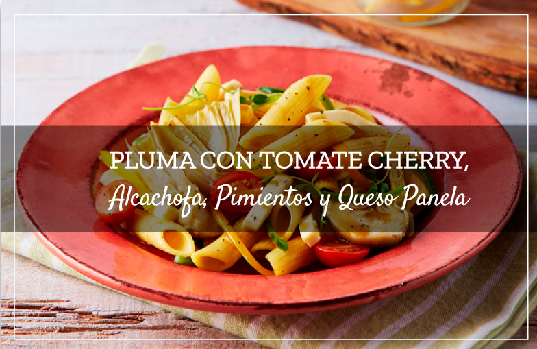 Pluma con Tomate Cherry Alcachofa Pimientos y Queso Panela